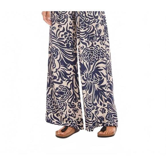 NEW KAREN KANE nils print wide leg pants in navy and cream